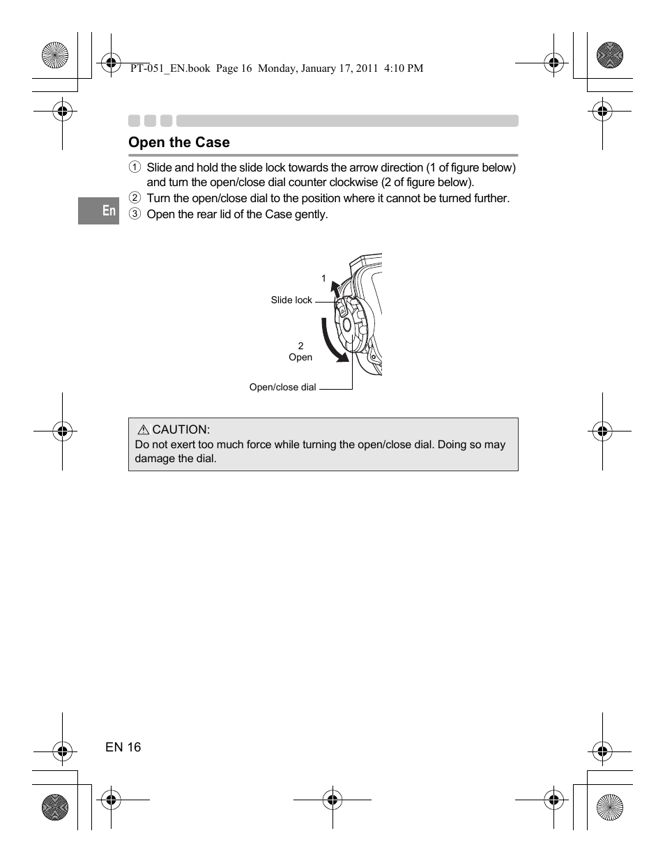 Open the case | Olympus PT-051 User Manual | Page 16 / 30