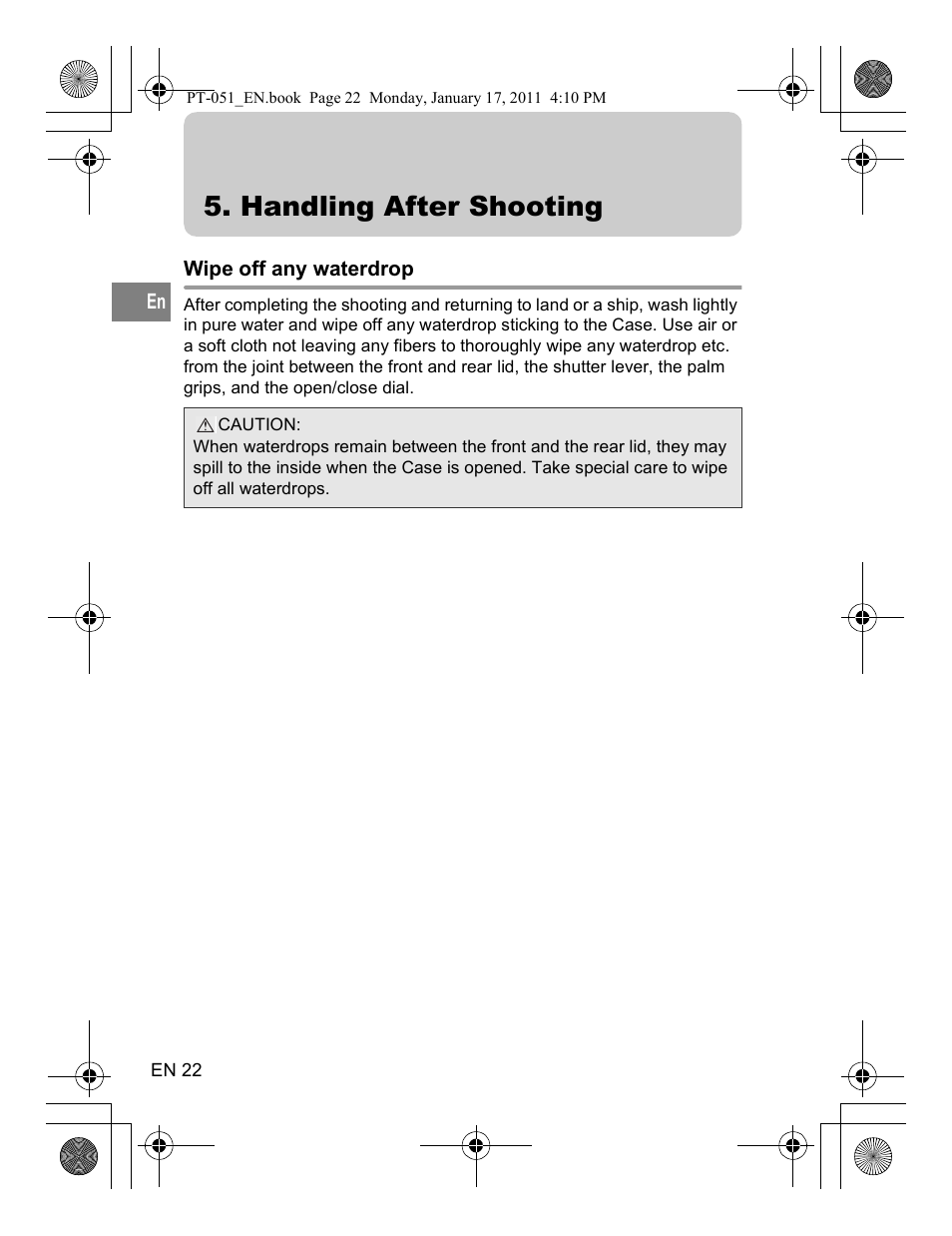 Handling after shooting | Olympus PT-051 User Manual | Page 22 / 30