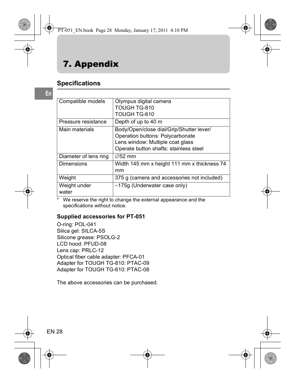 Appendix | Olympus PT-051 User Manual | Page 28 / 30