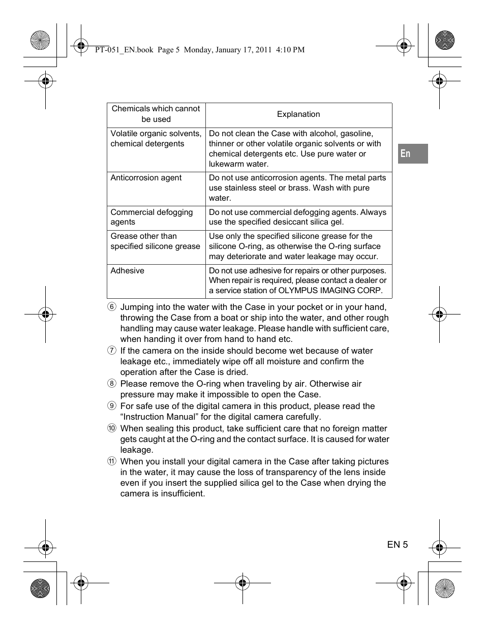 Olympus PT-051 User Manual | Page 5 / 30