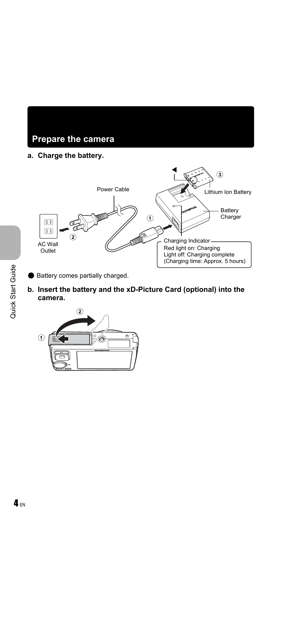 Prepare the camera | Olympus FE-350 Wide User Manual | Page 4 / 63