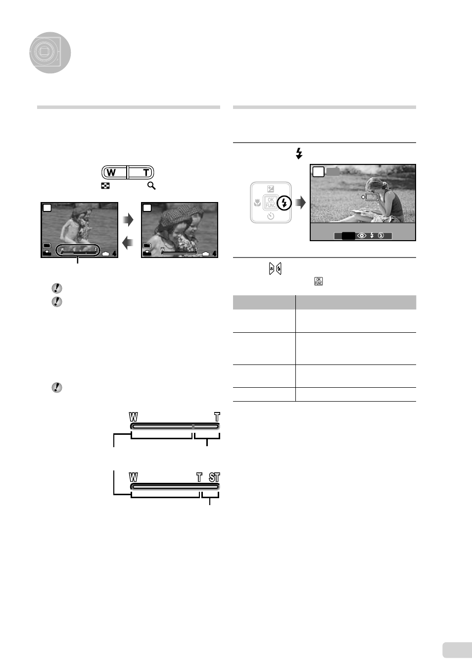 Using shooting functions, Using the zoom, Using the flash | 19 en using the fl ash, Press the # button | Olympus FE-5010 User Manual | Page 19 / 59