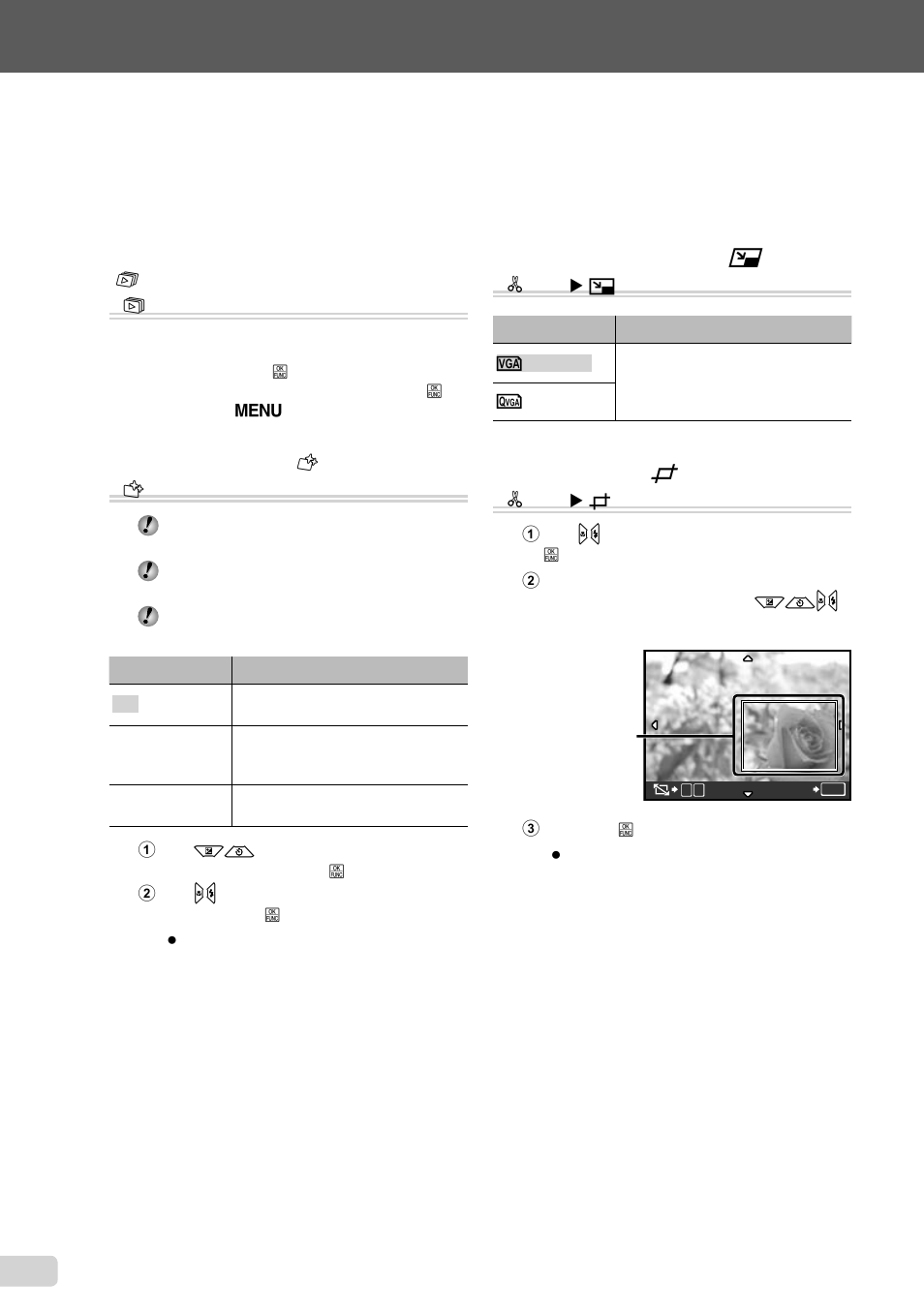Playing back pictures automatically, Retouching images, Changing the image size | Cropping image, 28 en | Olympus FE-5010 User Manual | Page 28 / 59