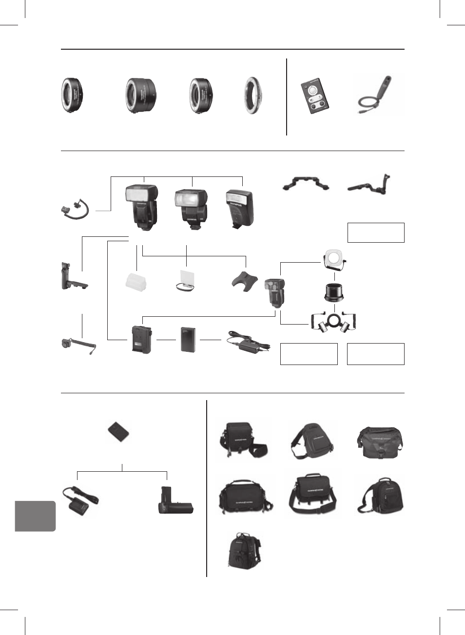 Information, Adapters, Remote control power supply | Flash system, E-system bags | Olympus E-620 User Manual | Page 130 / 163