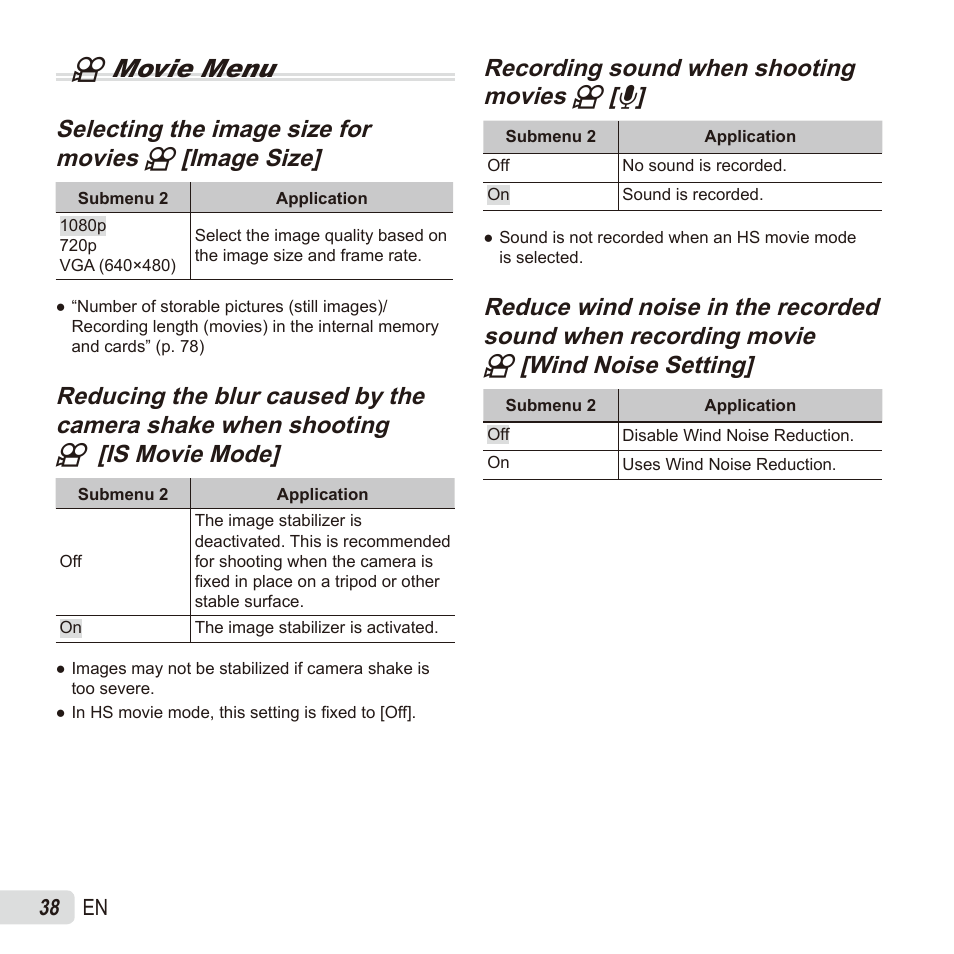 A movie menu | Olympus TG835 User Manual | Page 38 / 101