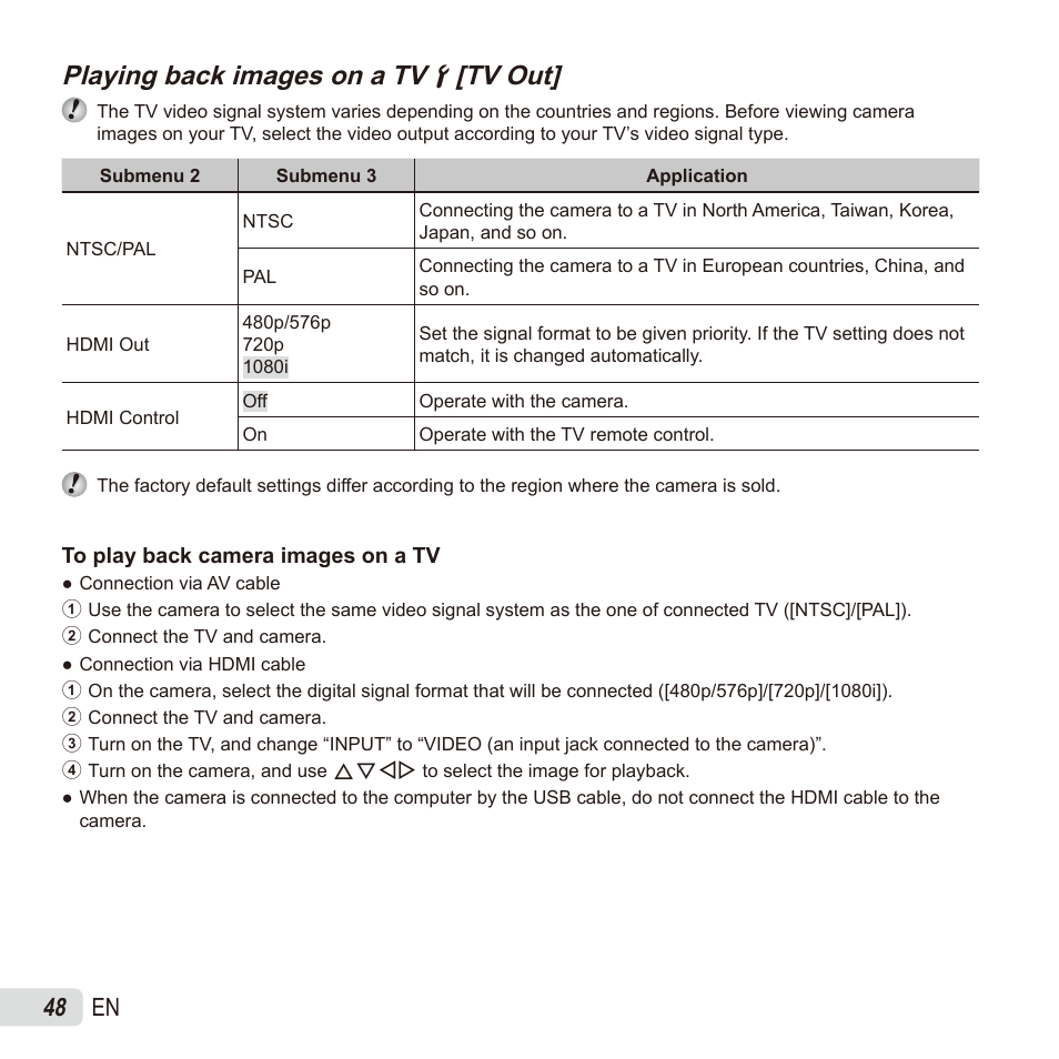 Playing back images on a tv, Playing back images on a tv dd [tv out] [tv out, 48 en | Olympus TG835 User Manual | Page 48 / 101