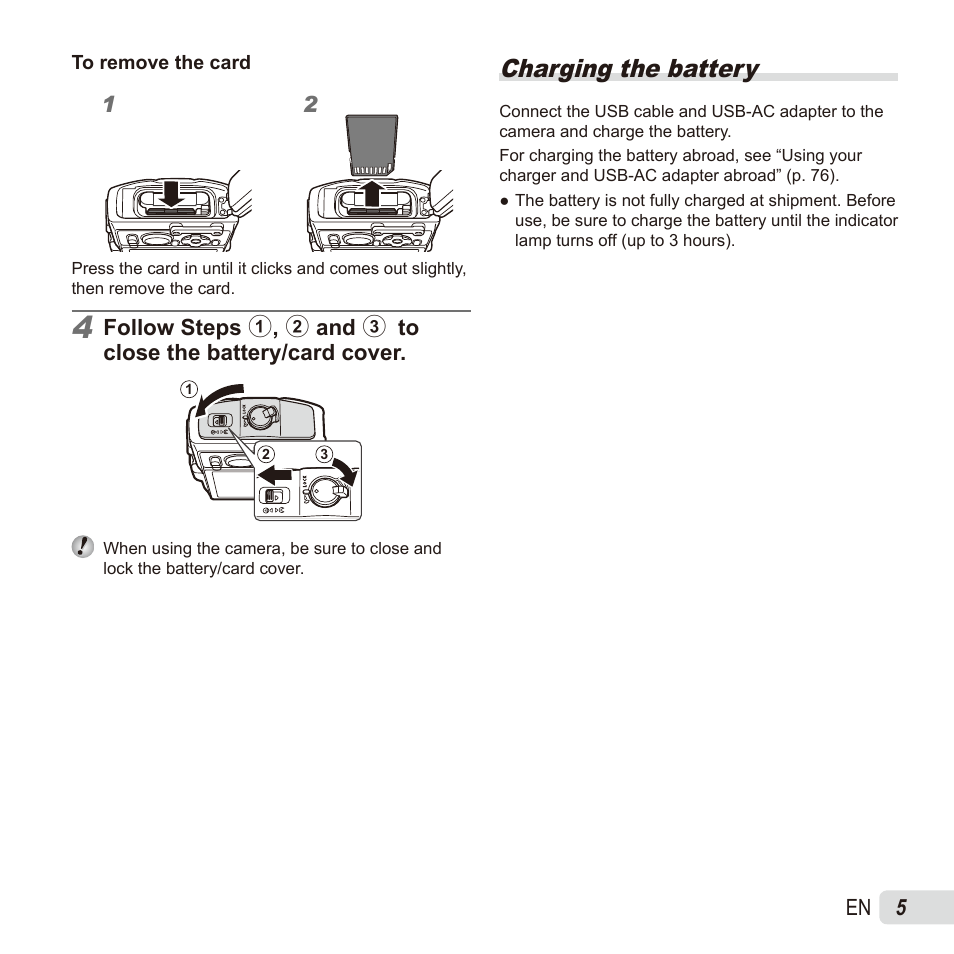 Charging the battery | Olympus TG835 User Manual | Page 5 / 101