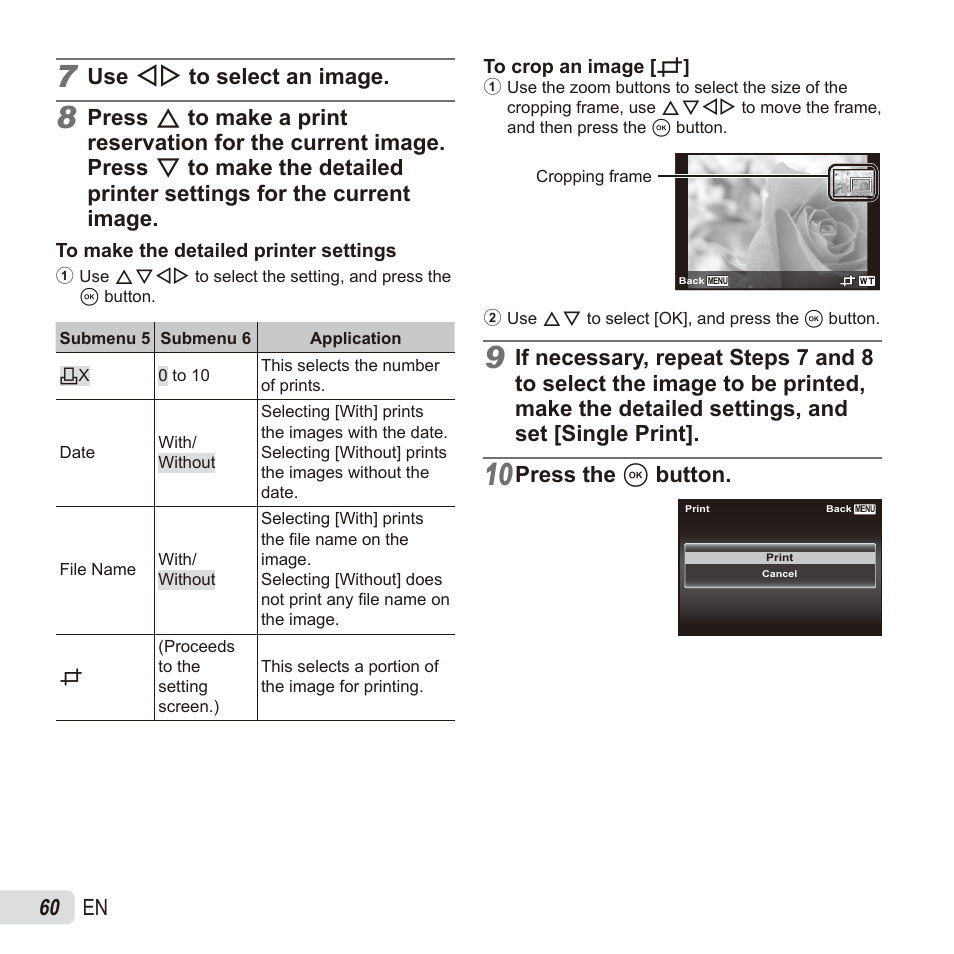 60 en, Use hi to select an image, Press the a button | Olympus TG835 User Manual | Page 60 / 101