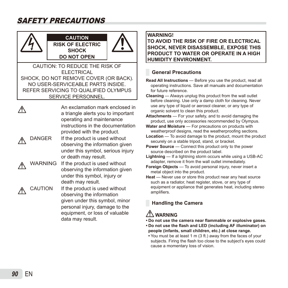 Safety precautions, 90 en | Olympus TG835 User Manual | Page 90 / 101