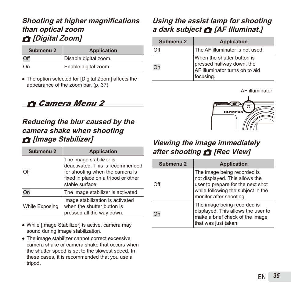 Zcamera menu 2 | Olympus SH60 User Manual | Page 35 / 88