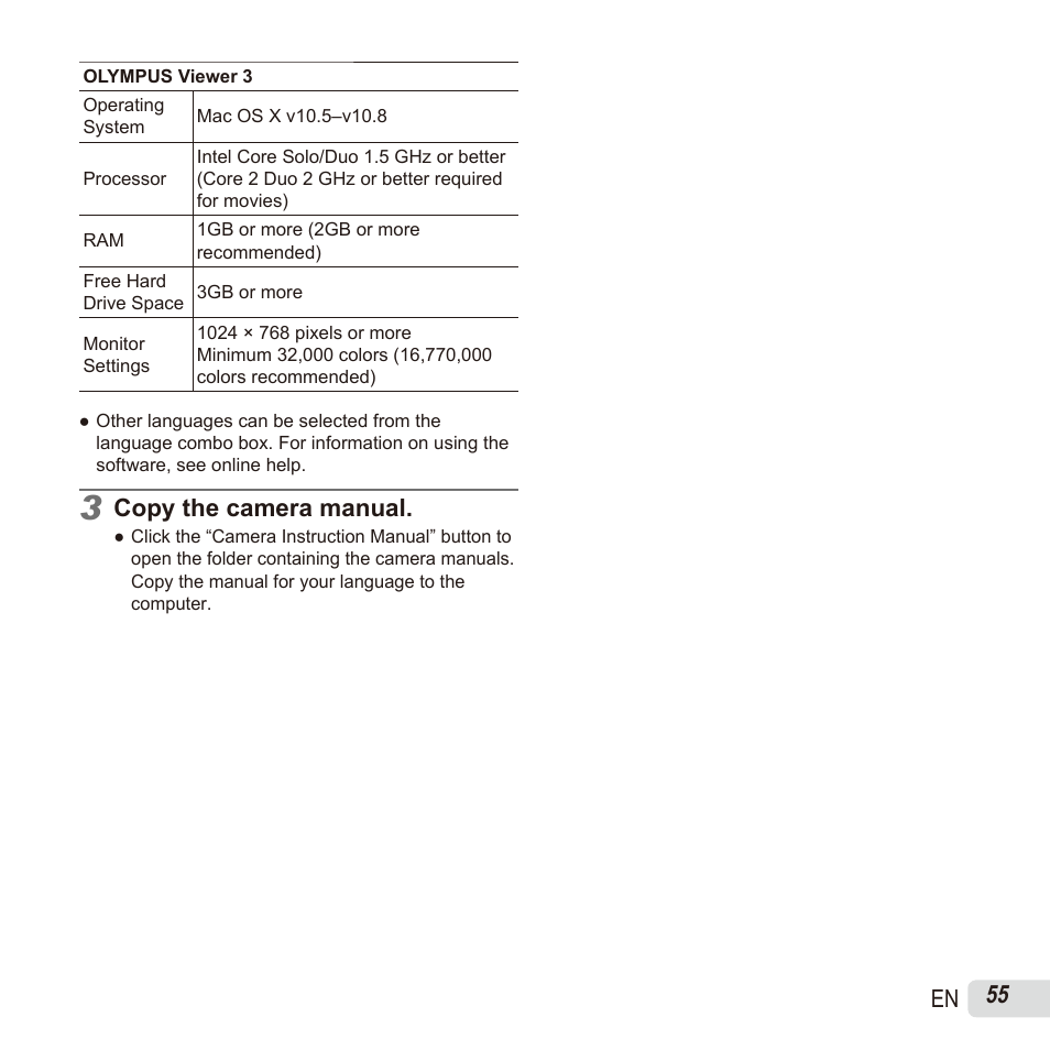 55 en, Copy the camera manual | Olympus SH60 User Manual | Page 55 / 88