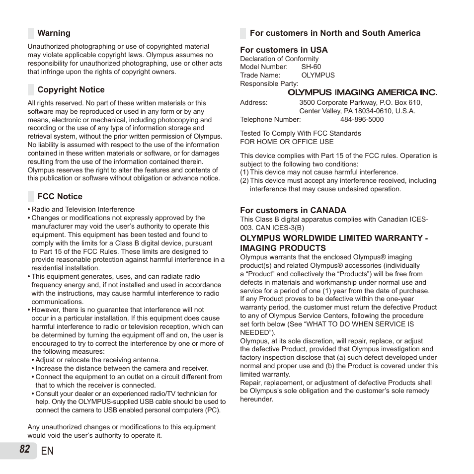 82 en | Olympus SH60 User Manual | Page 82 / 88