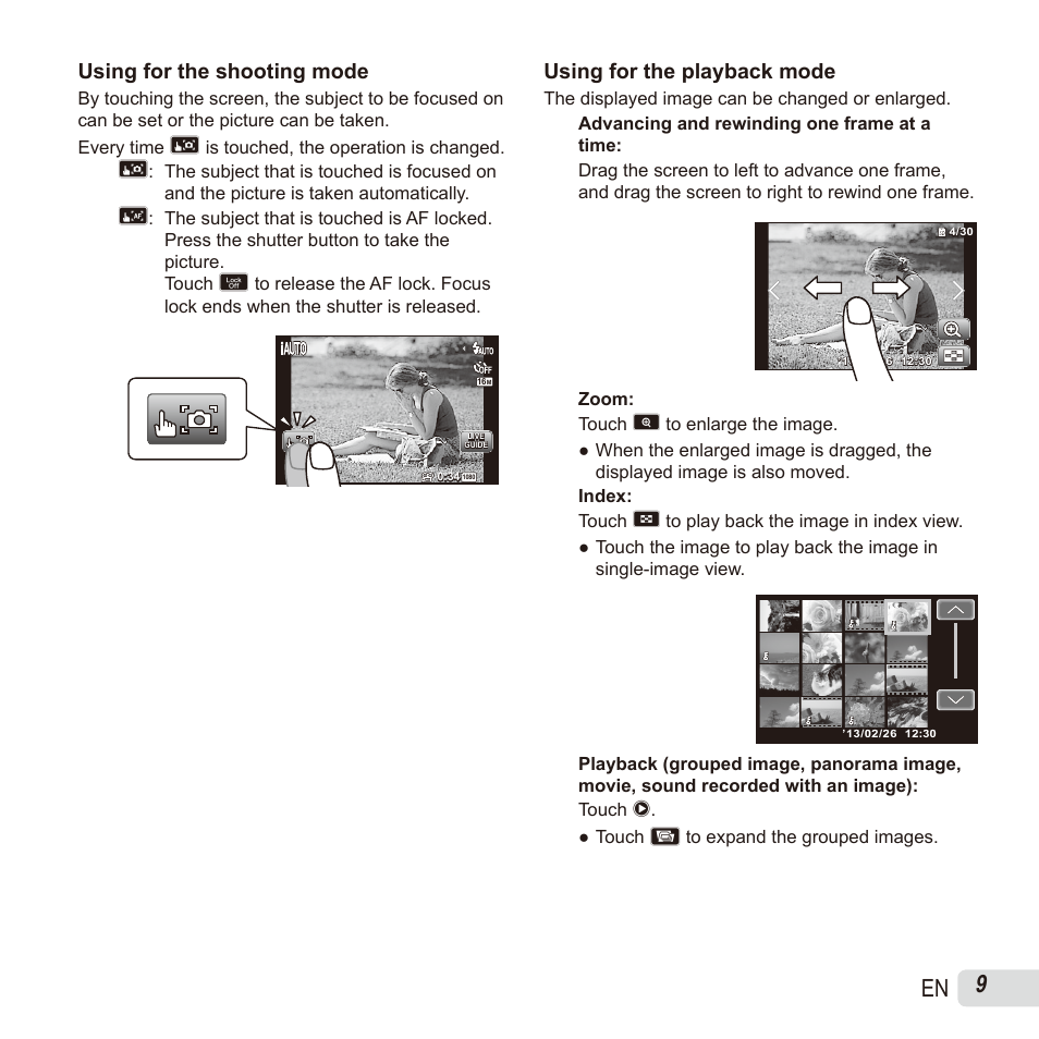 Using for the shooting mode, Using for the playback mode | Olympus SH60 User Manual | Page 9 / 88