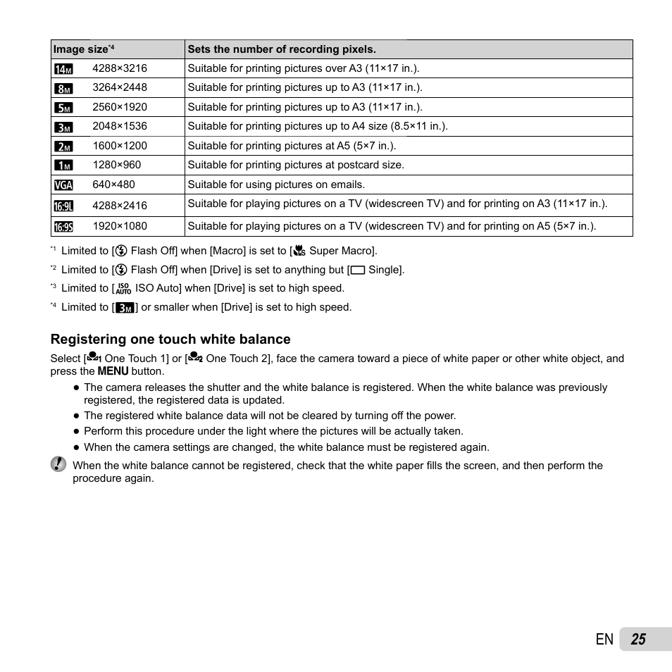 25 en, Registering one touch white balance | Olympus SP-820UZ User Manual | Page 25 / 76