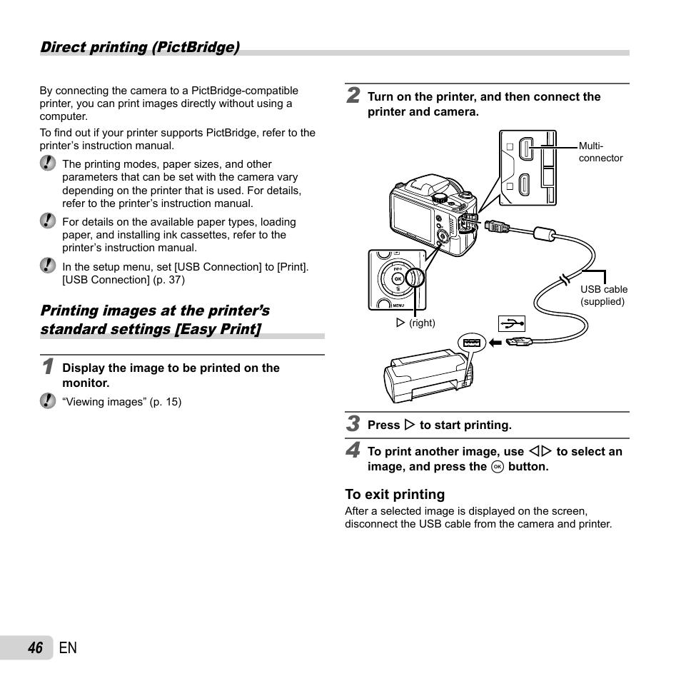 Printing, 46 en | Olympus SP-820UZ User Manual | Page 46 / 76