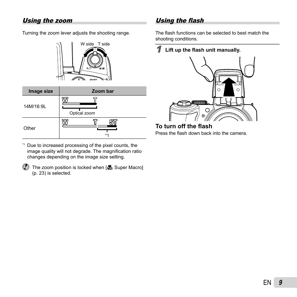 Using the zoom, Using the fl ash | Olympus SP-820UZ User Manual | Page 9 / 76