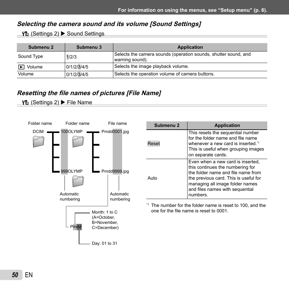 50 en, Resetting the fi le names of pictures [file name | Olympus TG-310 User Manual | Page 50 / 83
