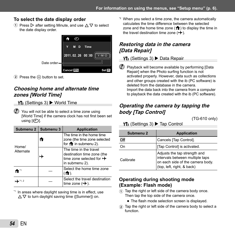 54 en | Olympus TG-310 User Manual | Page 54 / 83