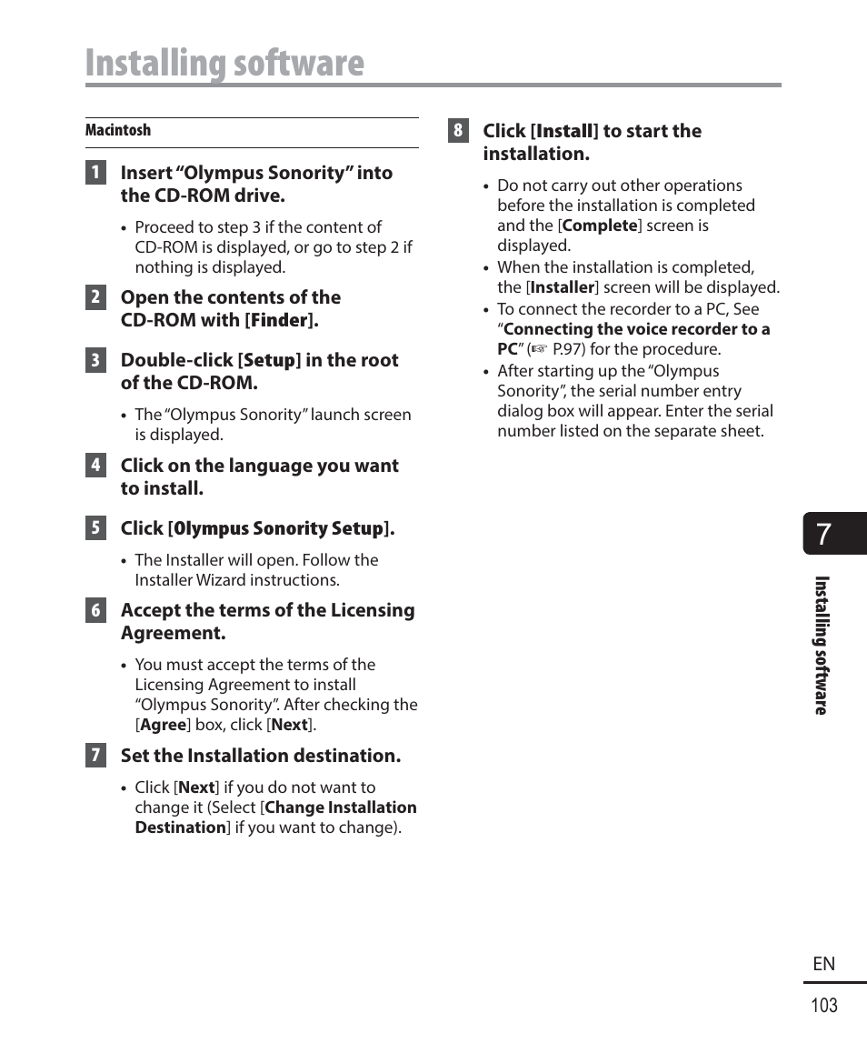 Installing software | Olympus DM901 User Manual | Page 103 / 132