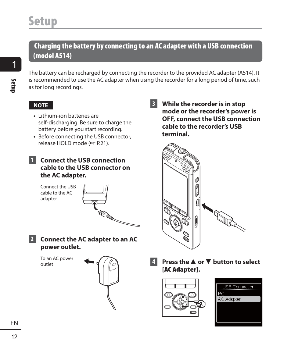 Setup | Olympus DM901 User Manual | Page 12 / 132