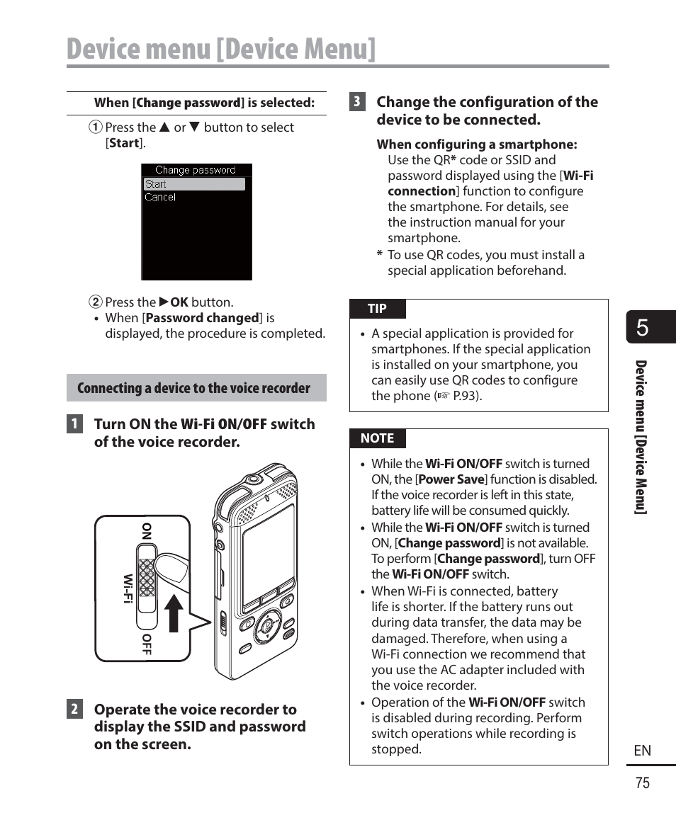 Device menu [device menu | Olympus DM901 User Manual | Page 75 / 132