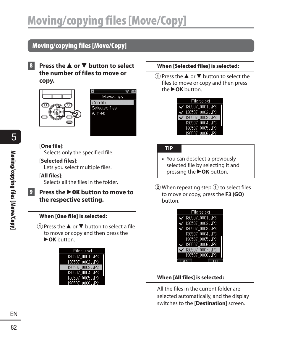 Moving/copying files [move/copy | Olympus DM901 User Manual | Page 82 / 132