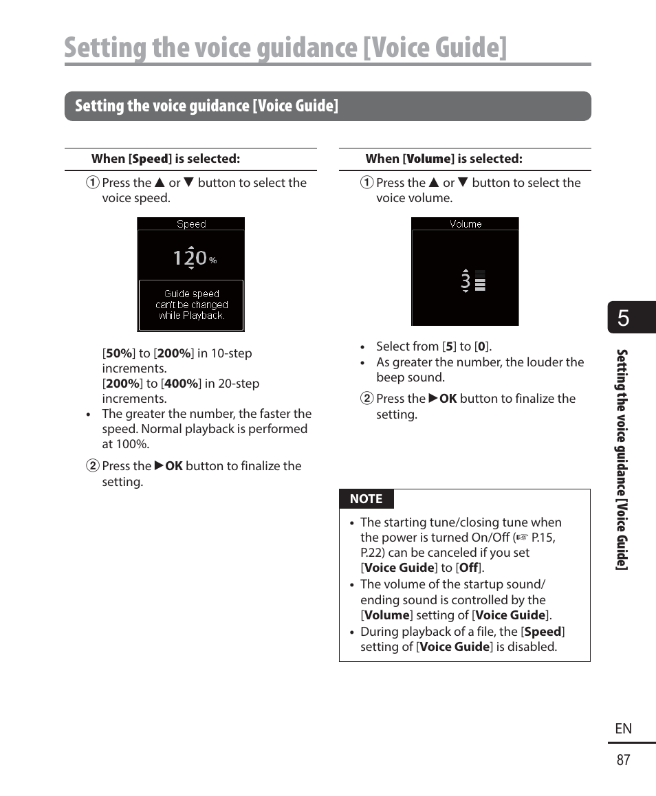 Setting the voice guidance [voice guide | Olympus DM901 User Manual | Page 87 / 132