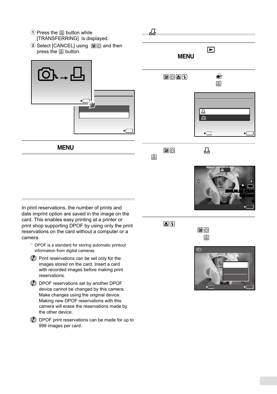 Print reservations (dpof), Single-frame print reservations, 45 en | Print reservations (dpof | Olympus µ-5000 User Manual | Page 45 / 67