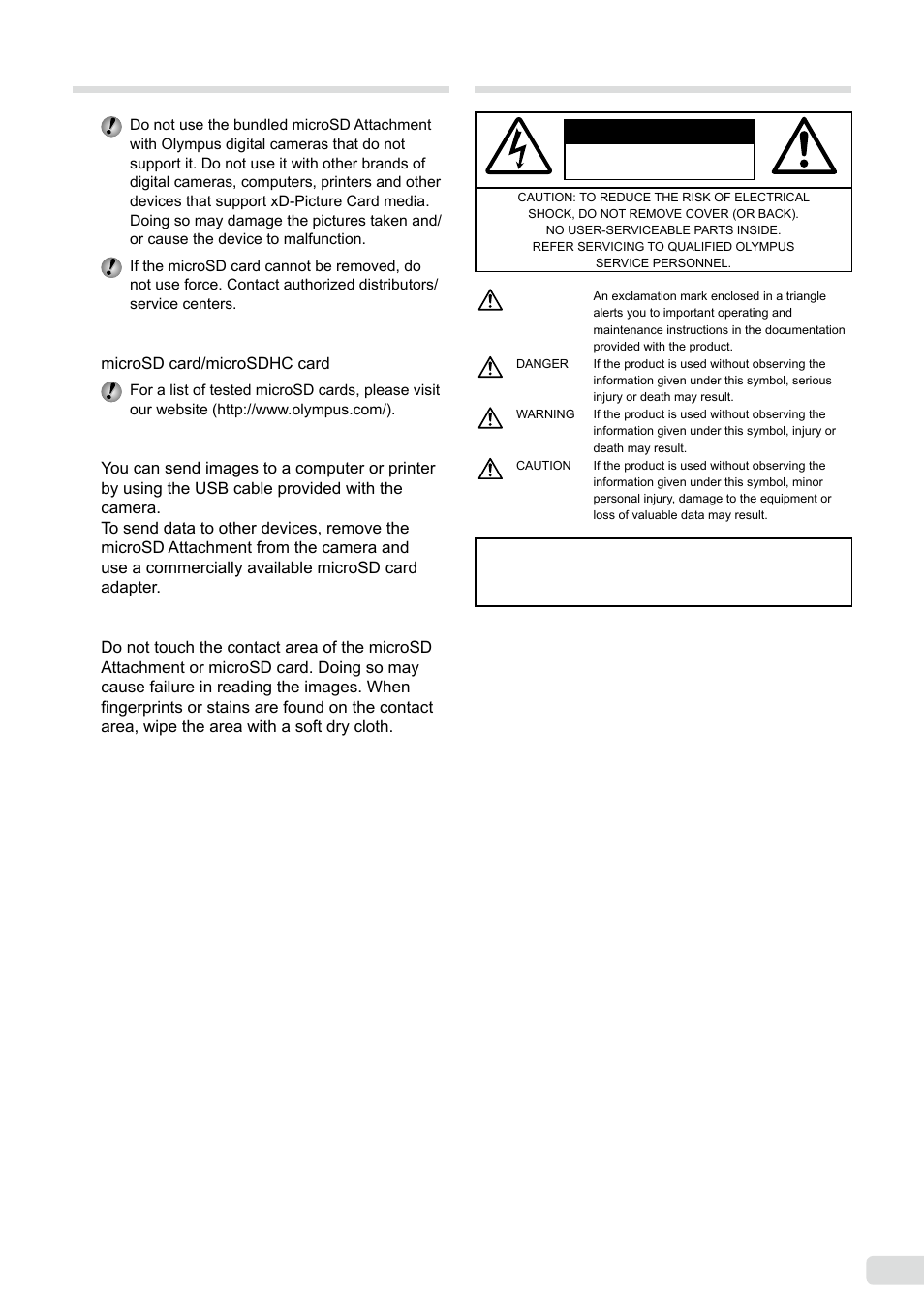 Using a microsd attachment, Safety precautions, 57 en using a microsd attachment | Olympus µ-5000 User Manual | Page 57 / 67