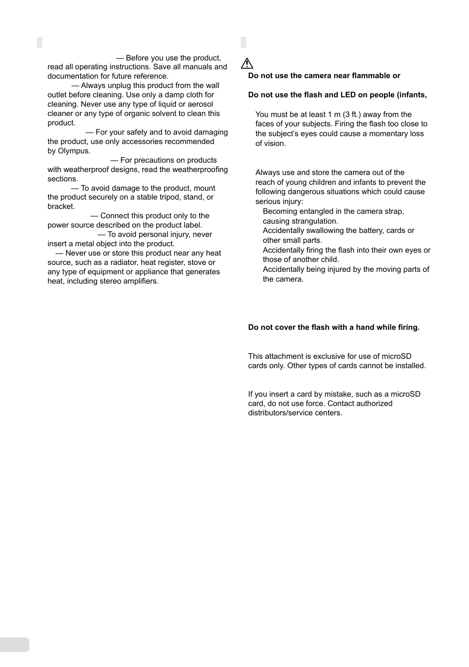 General precautions, Handling the camera, 58 en | Olympus µ-5000 User Manual | Page 58 / 67