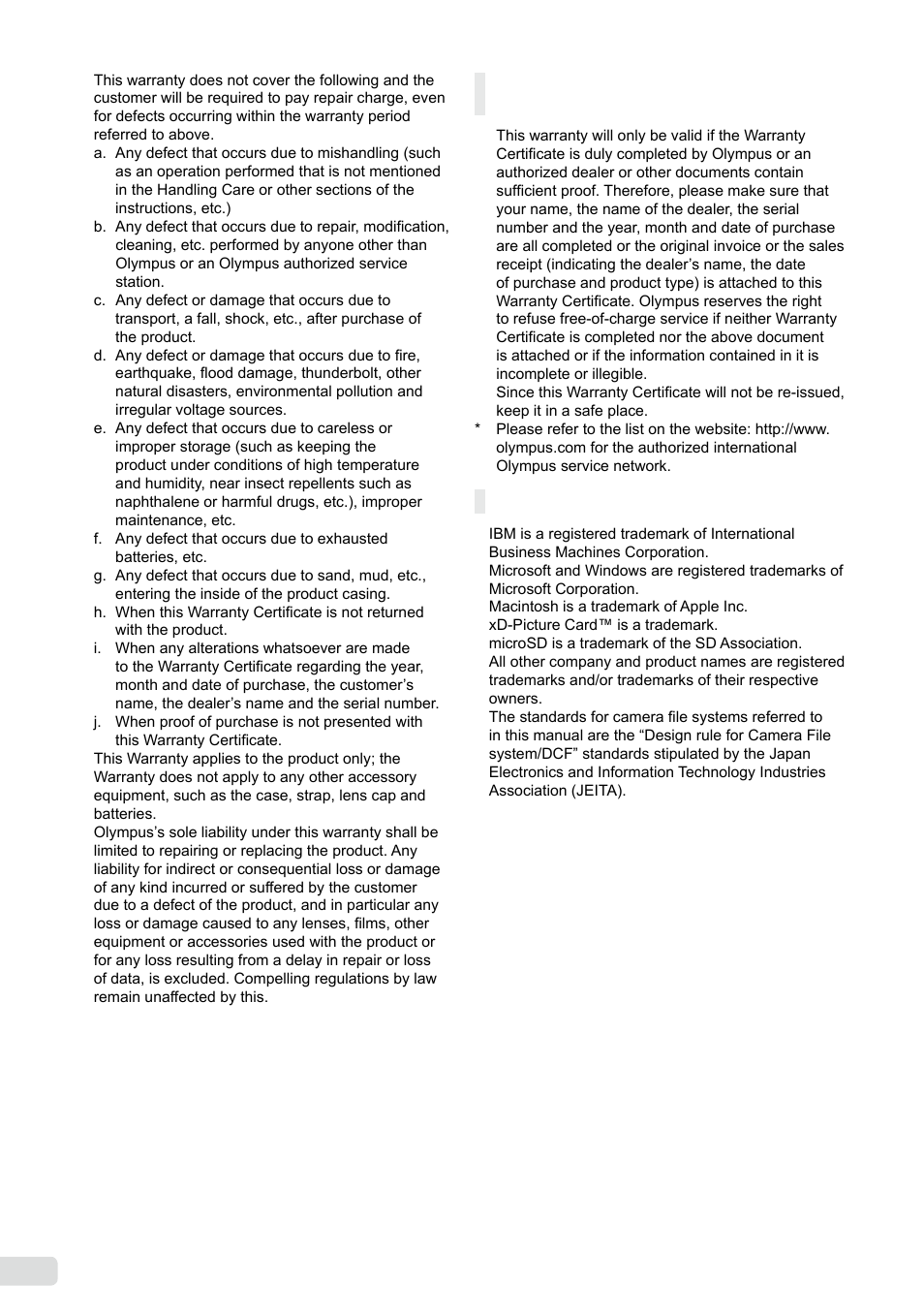 Notes regarding warranty maintenance, Trademarks, 6 en | Olympus µ-5000 User Manual | Page 62 / 67