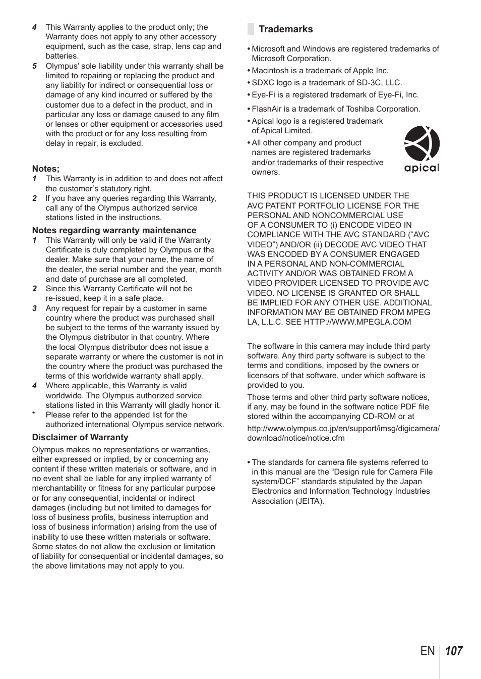 107 en | Olympus TG850 User Manual | Page 107 / 111