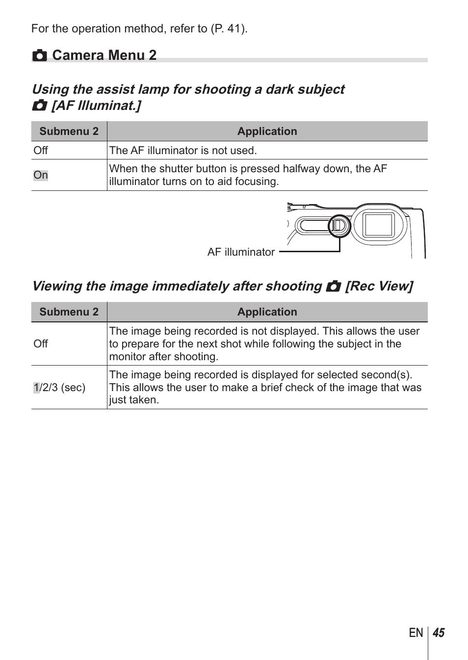 Zcamera menu 2 | Olympus TG850 User Manual | Page 45 / 111
