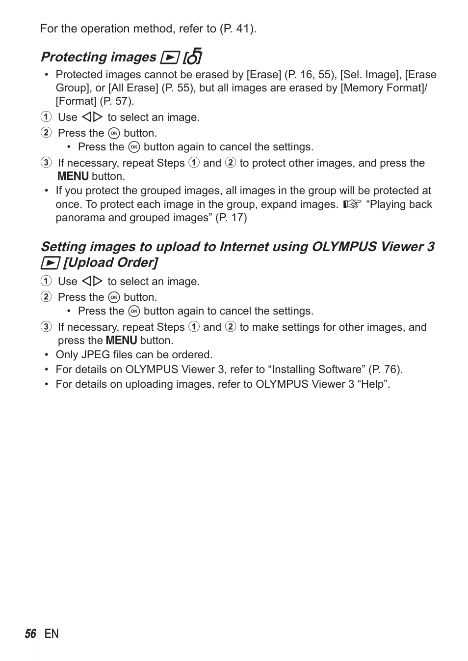 Protecting images q [ r | Olympus TG850 User Manual | Page 56 / 111