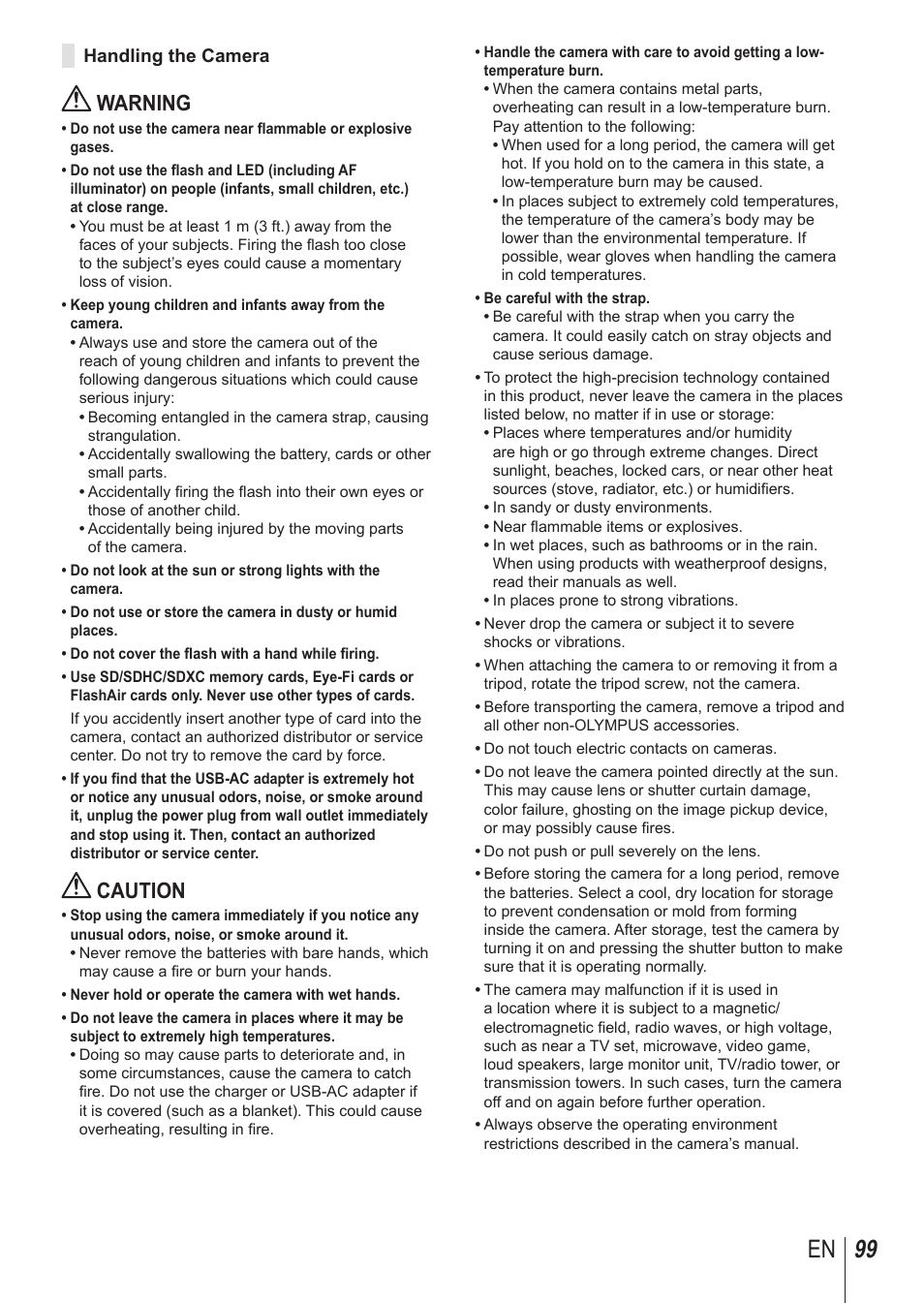 99 en, Warning, Caution | Olympus TG850 User Manual | Page 99 / 111