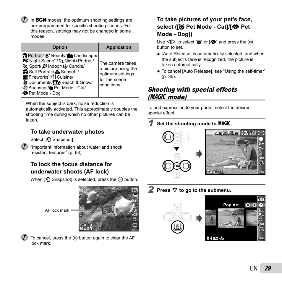 29 en, Shooting with special effects (p mode) | Olympus TG-320 User Manual | Page 29 / 82