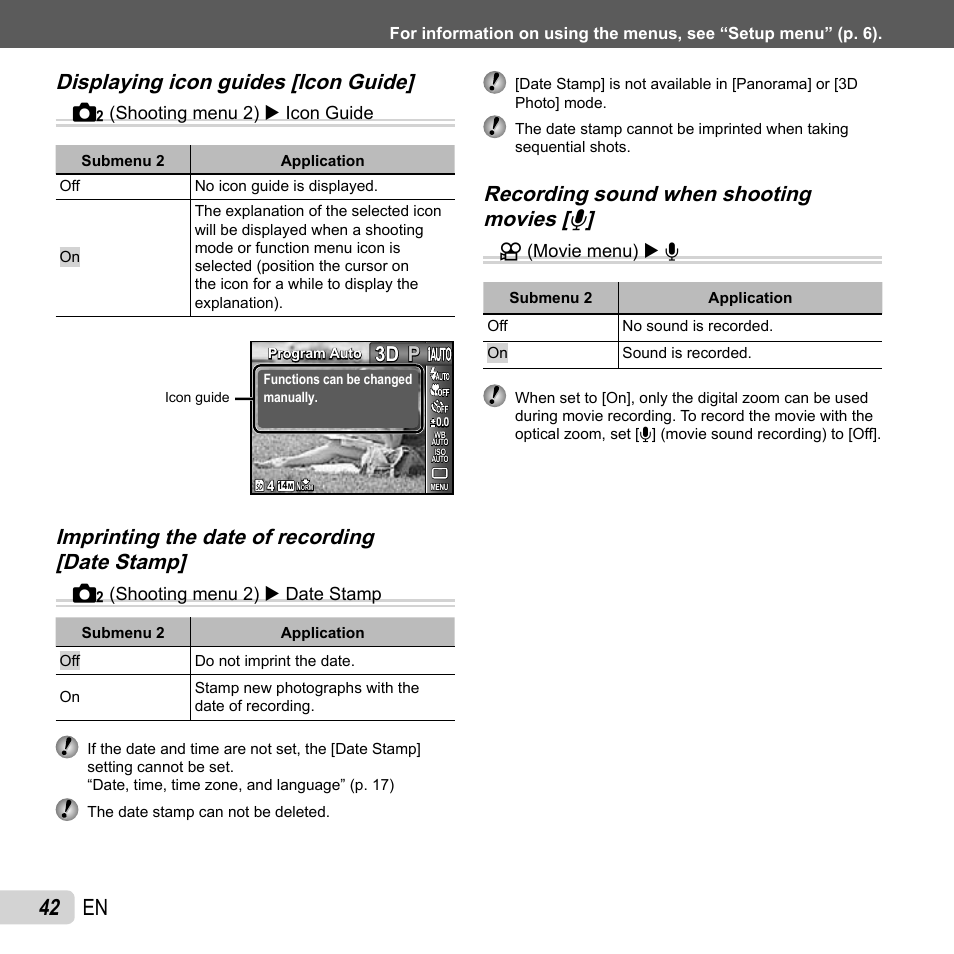 42 en, Displaying icon guides [icon guide, P3d 3d | Olympus TG-320 User Manual | Page 42 / 82