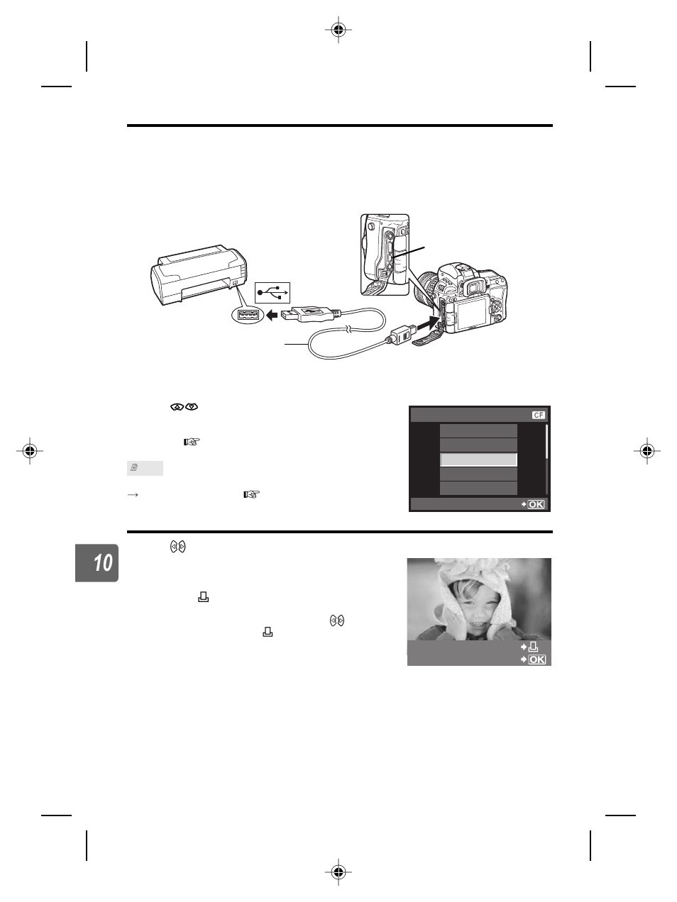Sb connecto, Direct printing (pictbridge), Connecting the camera to a printer | You can skip the usb connection, Setting procedure normally requ, Details on how to conn | Olympus E-5 User Manual | Page 124 / 171