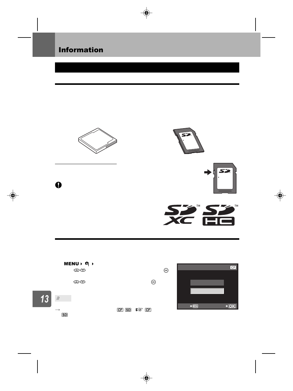 Information, Card basics, Gp. 136 | Usable cards formatting the card | Olympus E-5 User Manual | Page 136 / 171