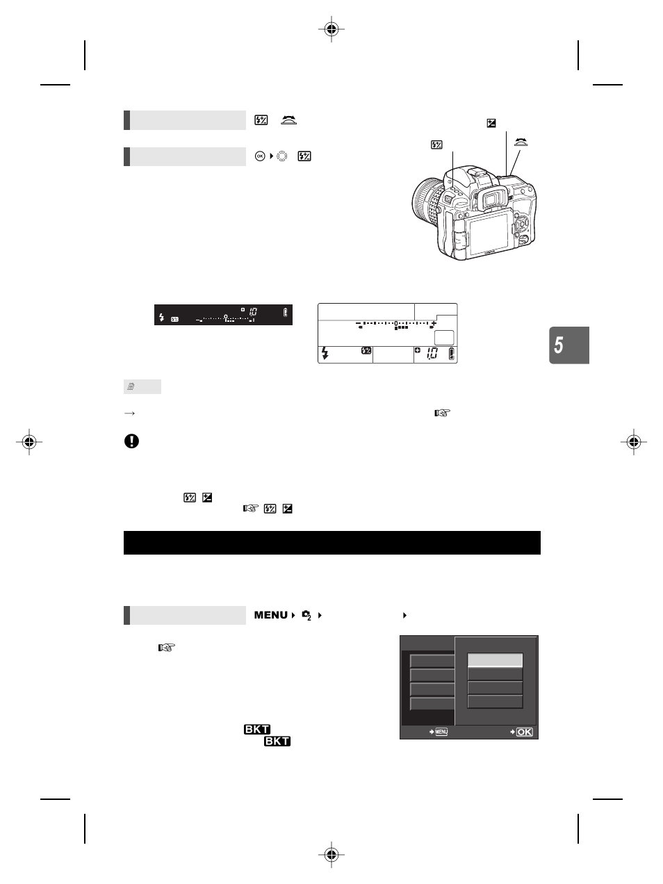 Flash bracketing, Flash intensity control | Olympus E-5 User Manual | Page 77 / 171