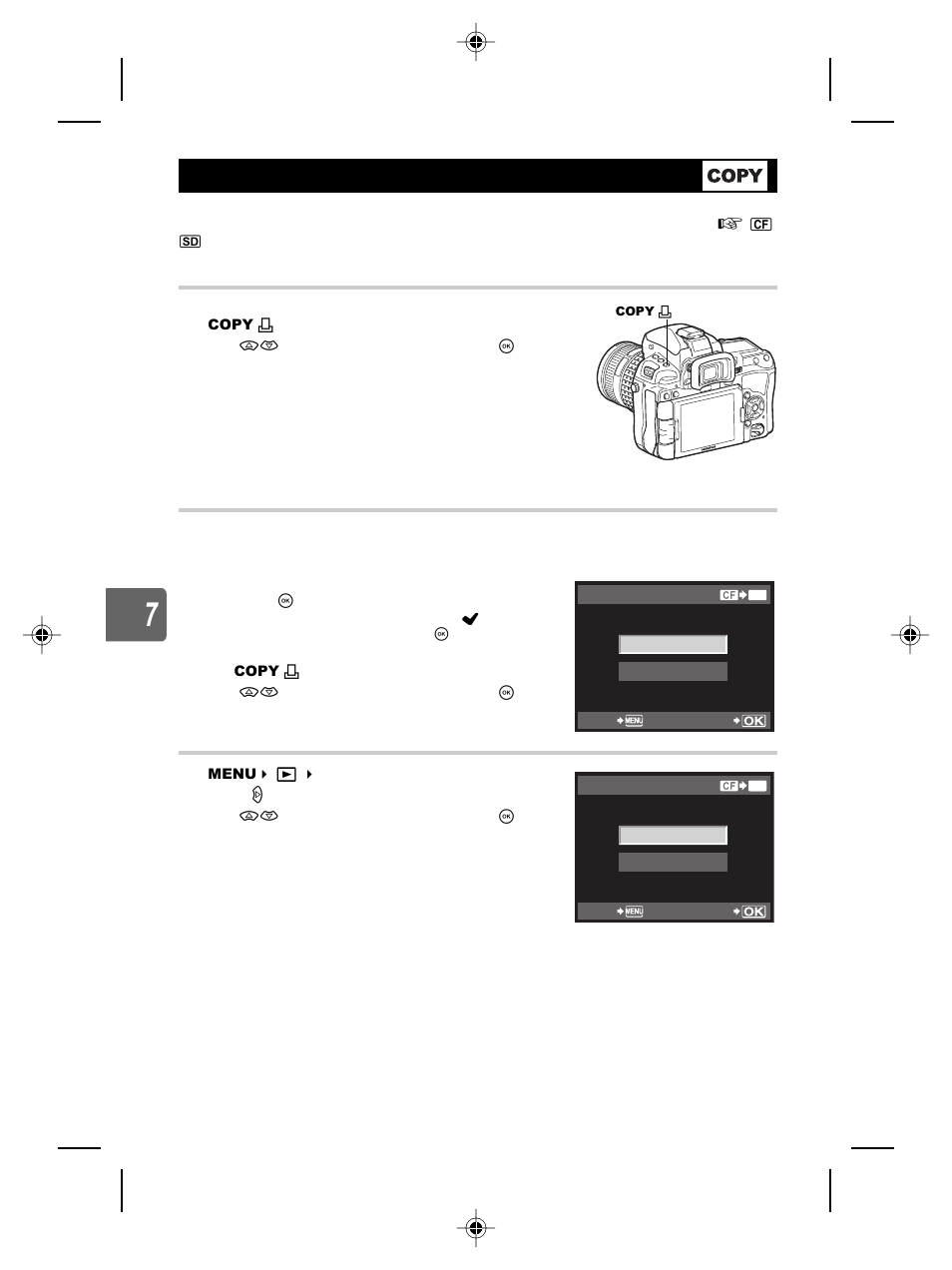 Copying images, Copy /< (c | Olympus E-5 User Manual | Page 96 / 171