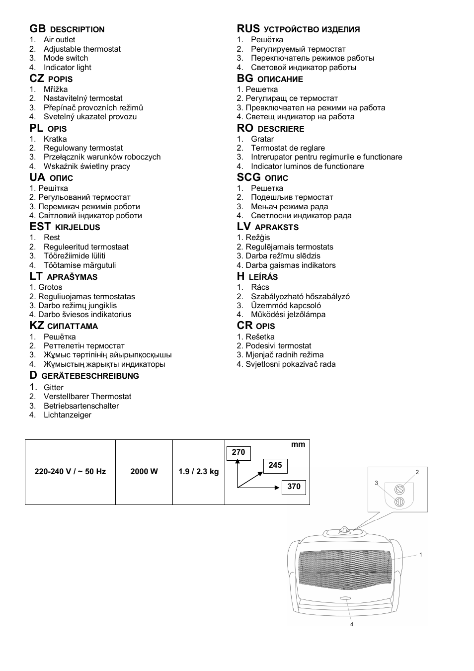 Ua scg, Kz cr | Scarlett SC-1052 User Manual | Page 2 / 19