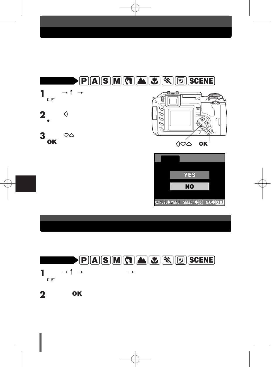 Reset —restoring the factory default setting, Erase setting | Olympus E-300 User Manual | Page 128 / 211