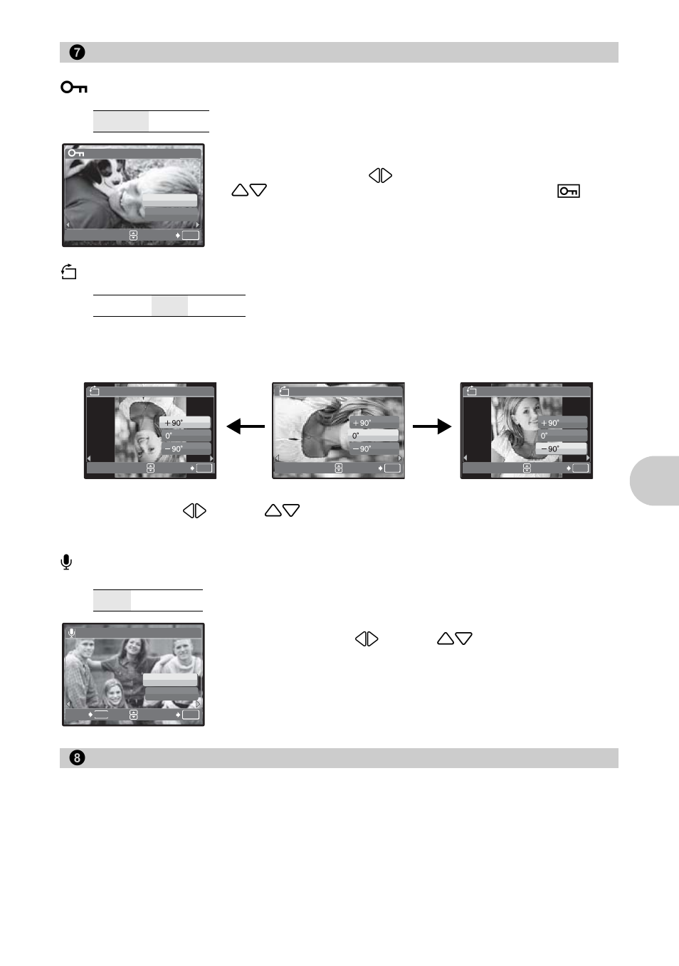 Playback menu, Protecting pictures, Rotating pictures | Adding sound to still pictures, Erase selected pictures/erase all pictures, Me nu opera tions, Playback menu 0, Erase | Olympus µ 820 User Manual | Page 33 / 80