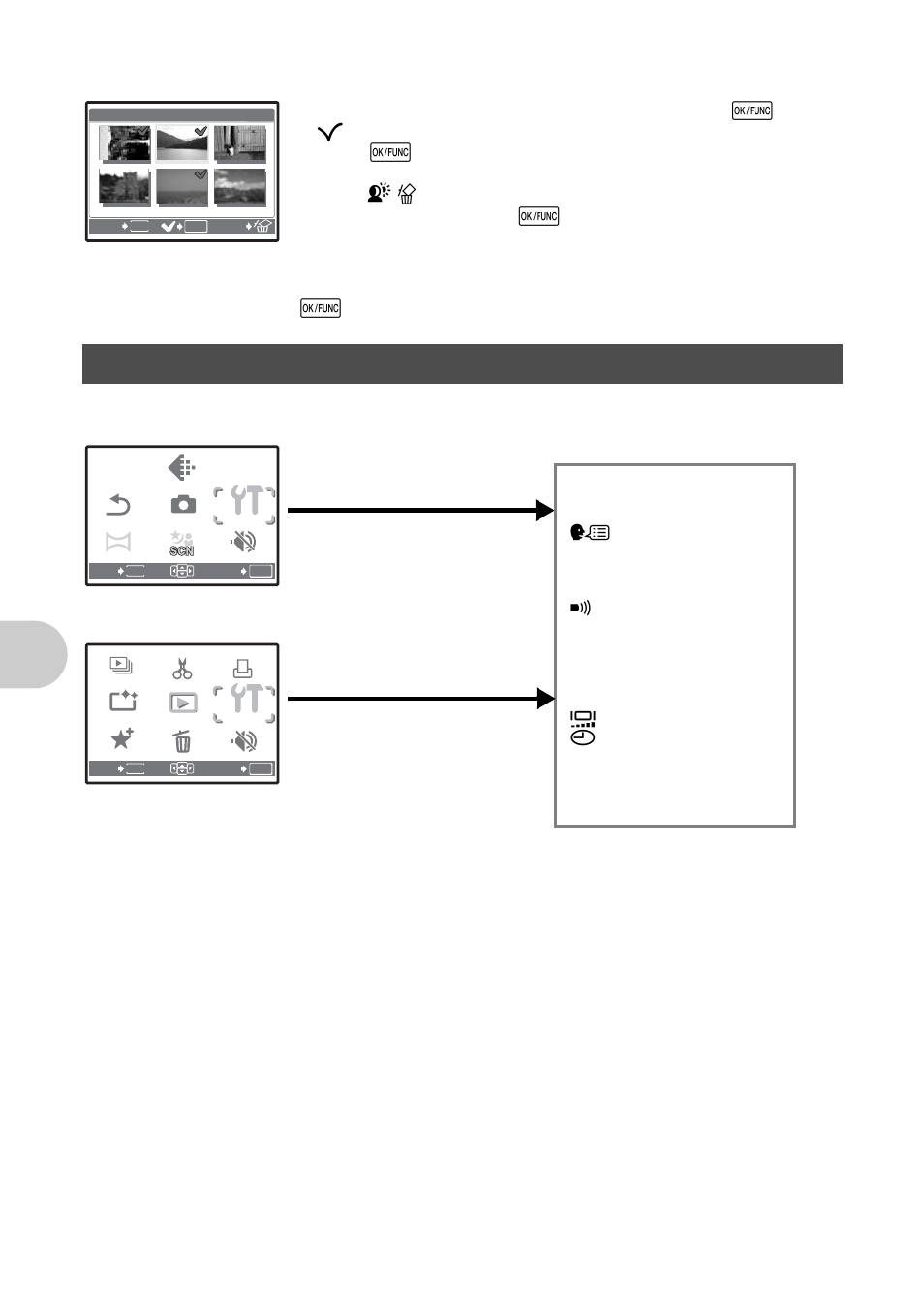 Erase by selecting the single-frame, Setup menus, Formatting the internal memory or card | Menu ope rati ons, Sel. image, All erase, Backup, Playback mode shooting mode | Olympus µ 820 User Manual | Page 34 / 80