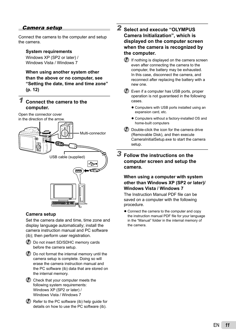 11 en, Camera setup | Olympus SP-600UZ User Manual | Page 11 / 70