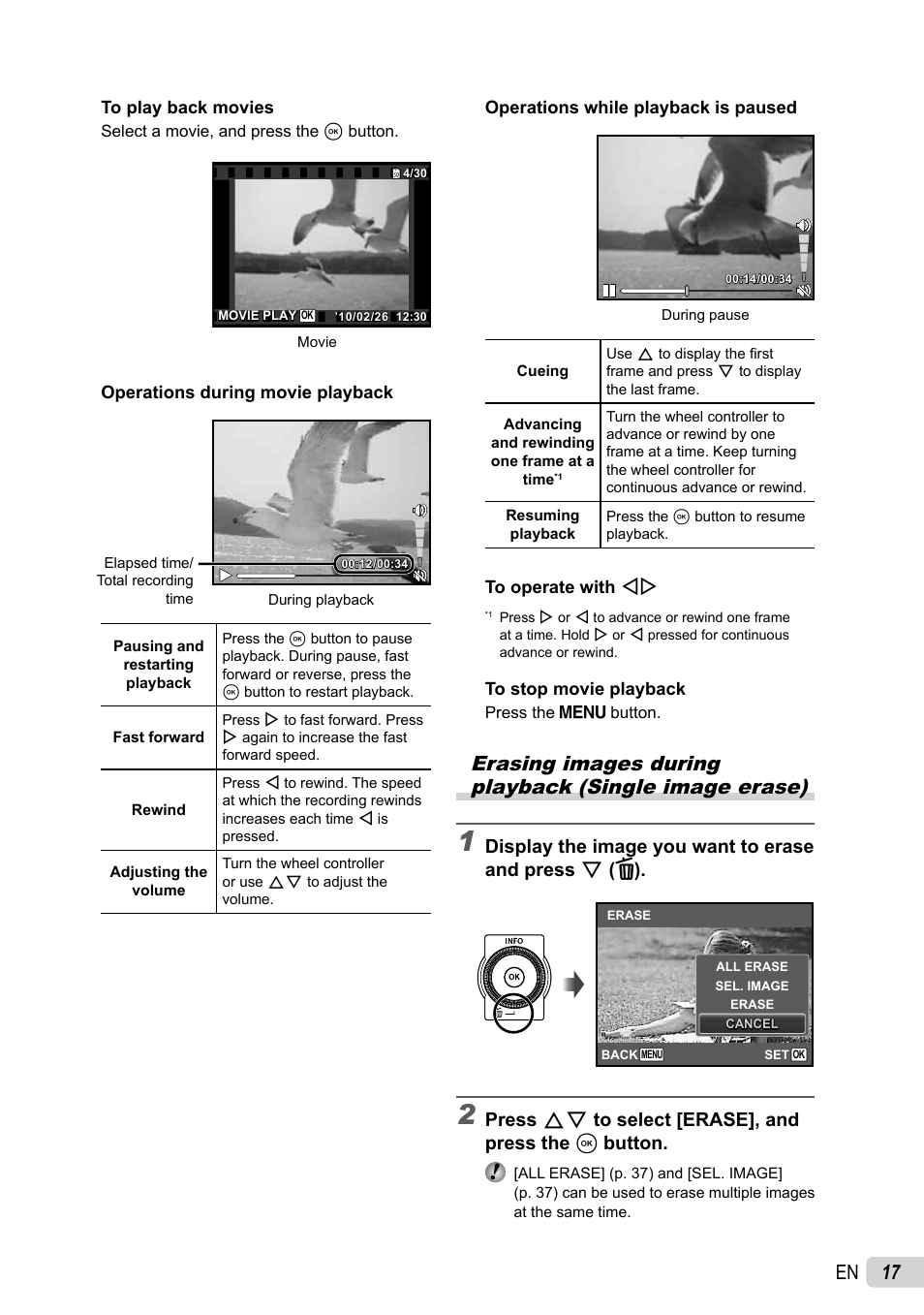 17 en, Press fg to select [erase], and press the a button | Olympus SP-600UZ User Manual | Page 17 / 70