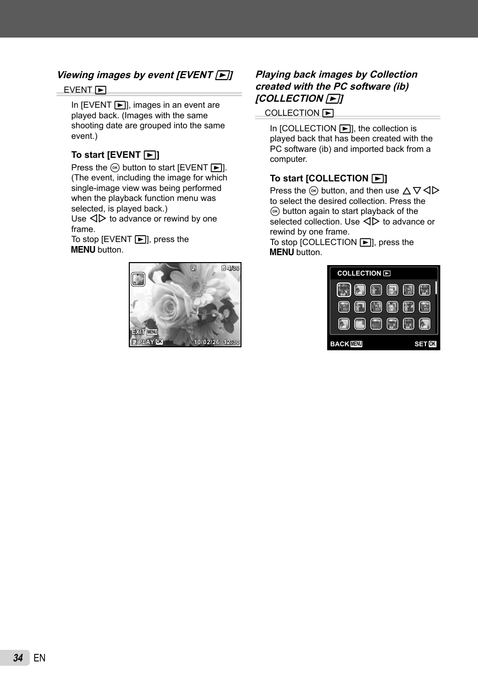 34 en, Viewing images by event [event q | Olympus SP-600UZ User Manual | Page 34 / 70