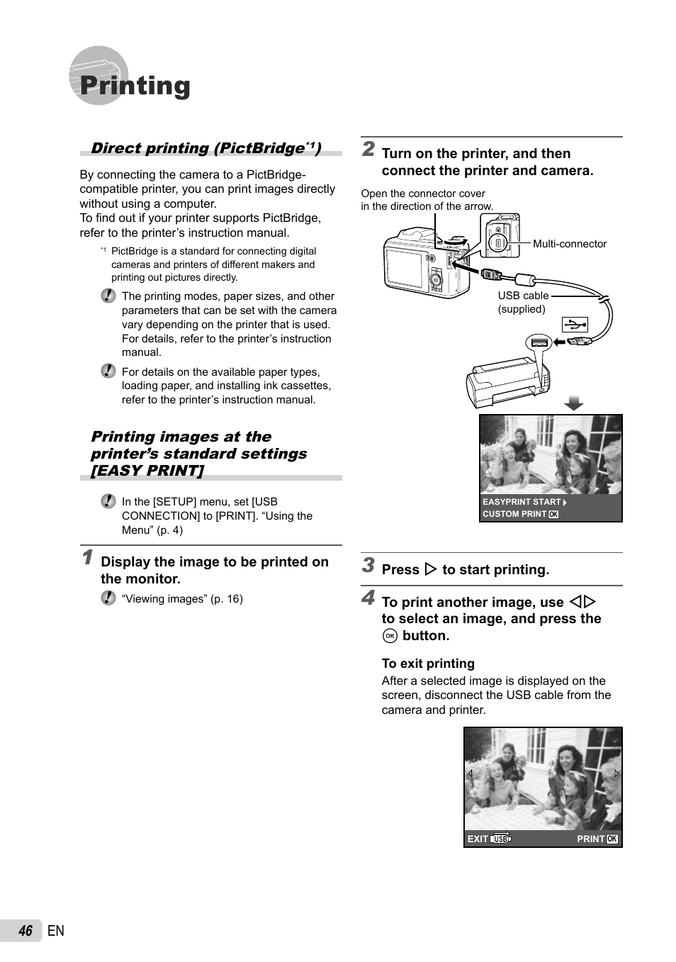 Printing | Olympus SP-600UZ User Manual | Page 46 / 70
