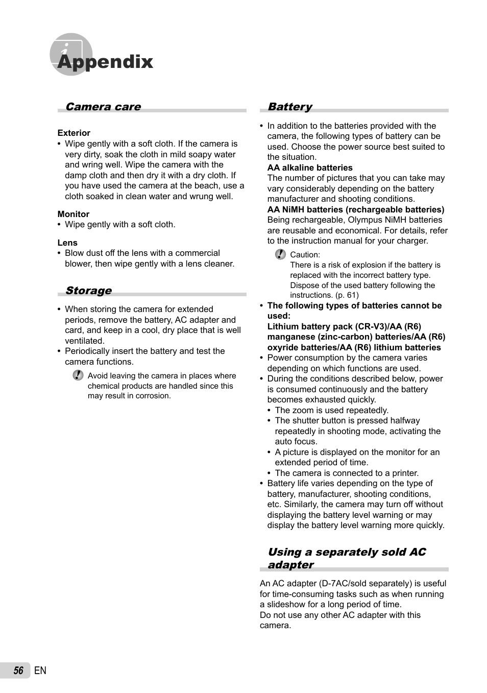 Appendix | Olympus SP-600UZ User Manual | Page 56 / 70